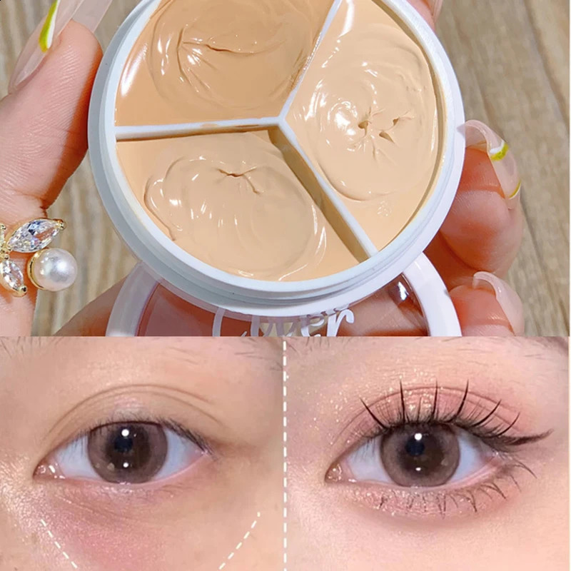 Three color concealer dark circle high coverage green nose contour shadow cream palette basic beauty Korean makeup 240829