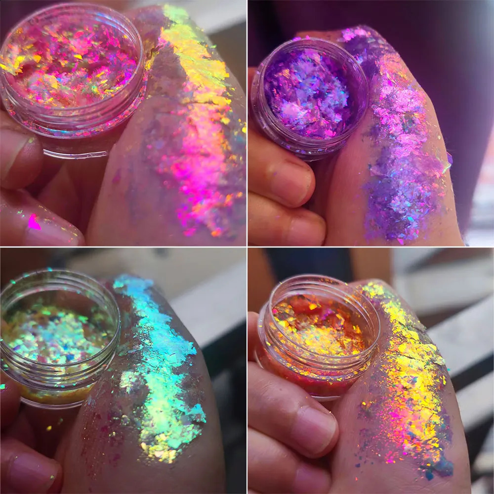 Sparkly chameleon nail protein stone magic mirror aurora thick nail sequins pigment eye shadow color shift mermaid nail chrome dust 240829