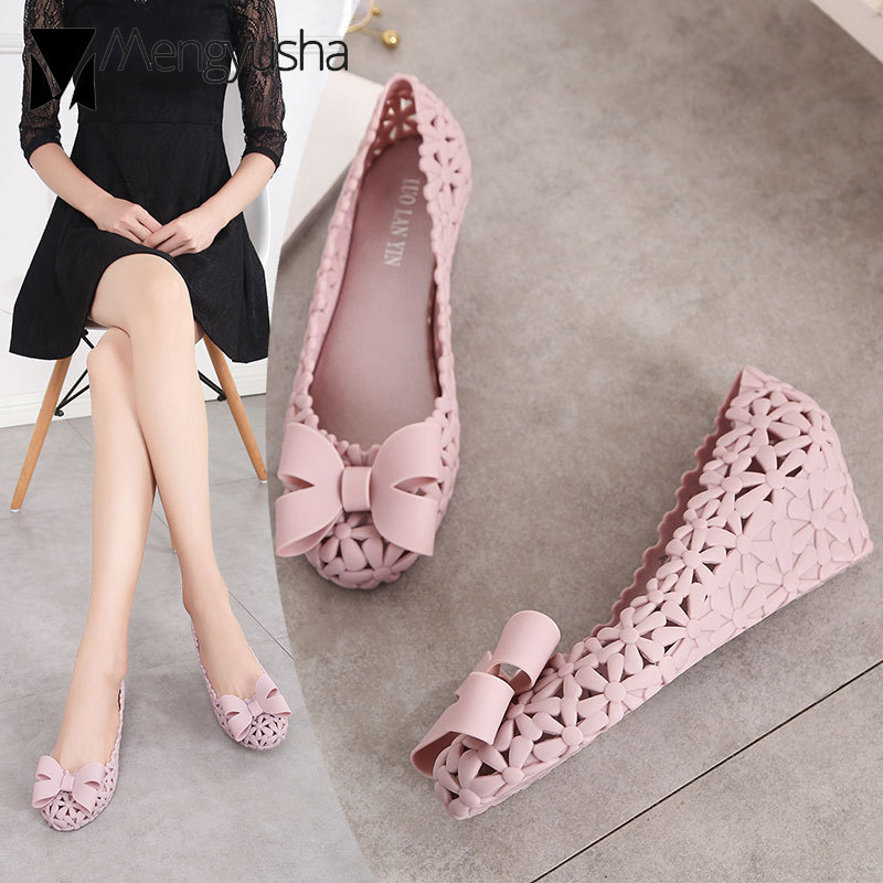 Cut-Out Jelly Sandals Women Summer Shoes Wedges Chaussures Femme Bow Sandalias Flat Heels Elevator Beach Flip Flops Ladies Shoes