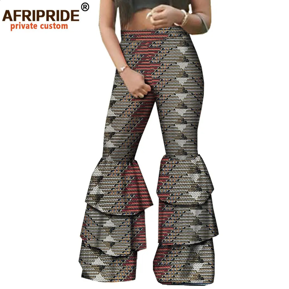 Spring and Autumn Street Style Womens Pants African Mid Waist Full Length Three Layer Flame A1821001 240827