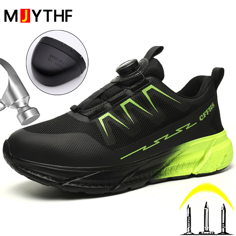 Safety Anti-Smash Anti Puncture Work Rotating Buttons Women's Sneakers Breathable Steel Toe New Shoes Protective