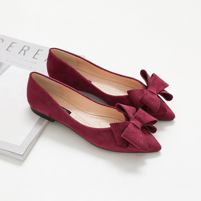 Large Size Spring Bow Flats Shoes Woman Butterfly-Knot Ballets OL Office Shoes Pointed Toe Shallow Slip On Foldable Ballerina