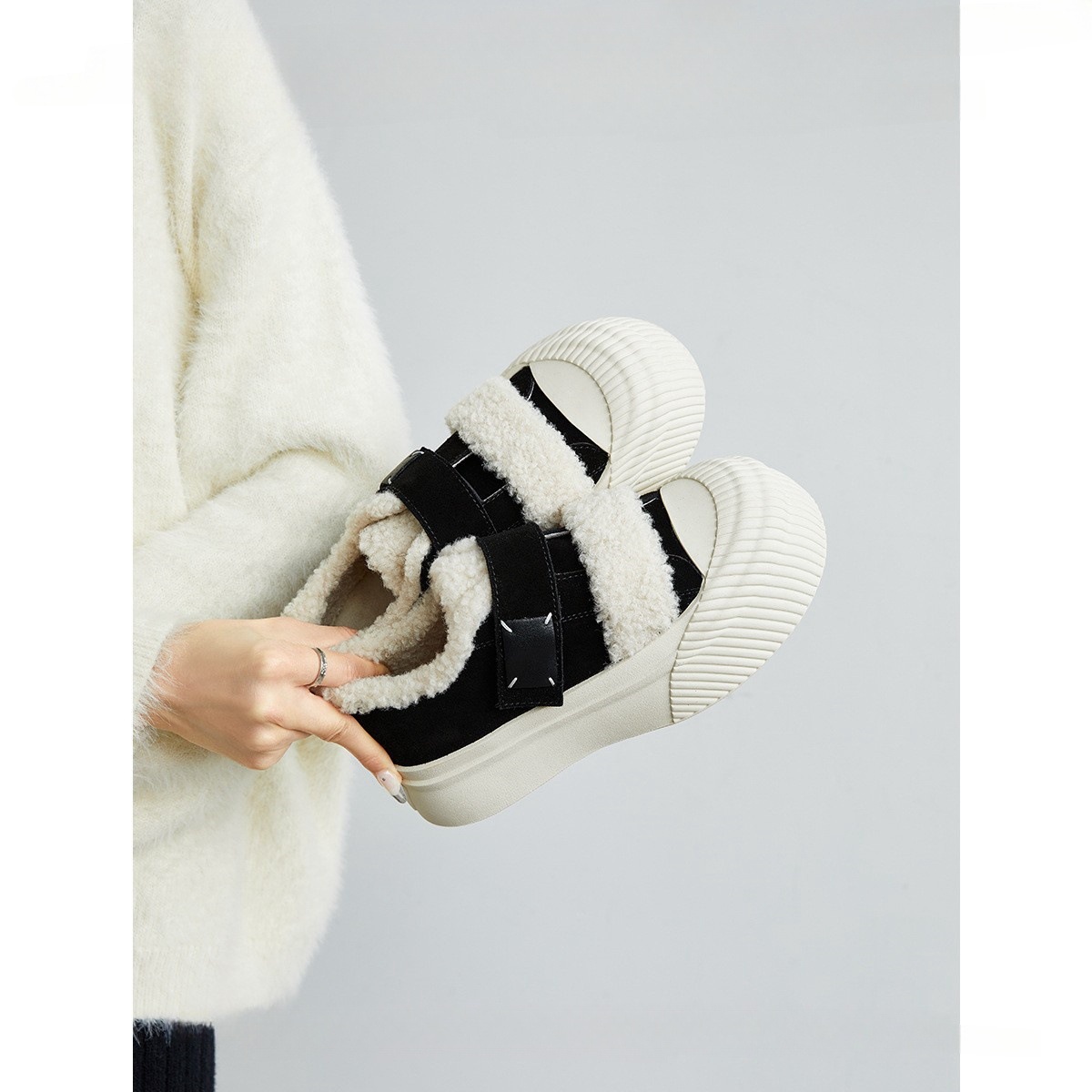 Women's Colorblock Plush Winter Warm Casual Skateboard Shoes bd8d