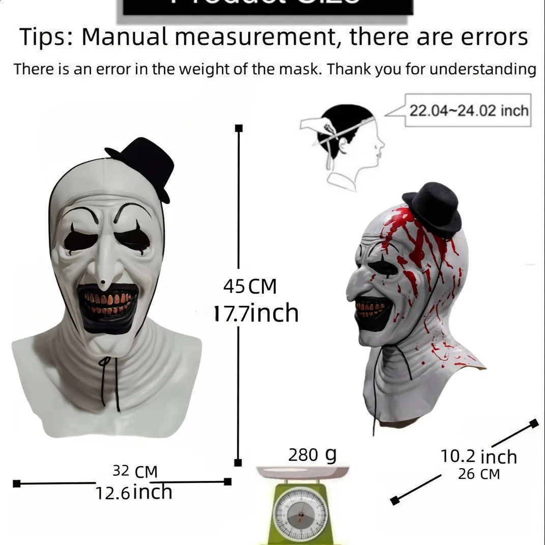 Halloween Party Horror Scary Clown Latex Cosplay Mask Decor Stage Prop Supply Costume Props Decors 240829