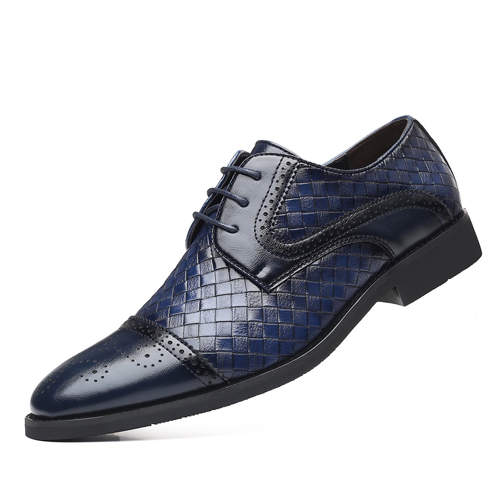 Men's Splicing Brogue Woven Grain Leather Dress Men Lace-Up Wedding Party Shoes Mens Business Office Oxfords Flats