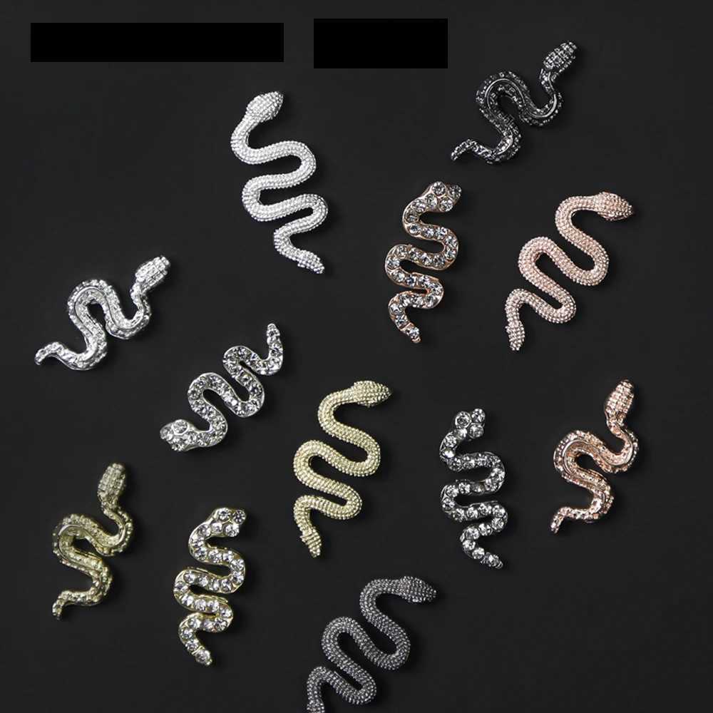 12 grid silver/gold zircon large snake glitter nail charm 3D nail art decoration alloy nail charm jewelry W240829