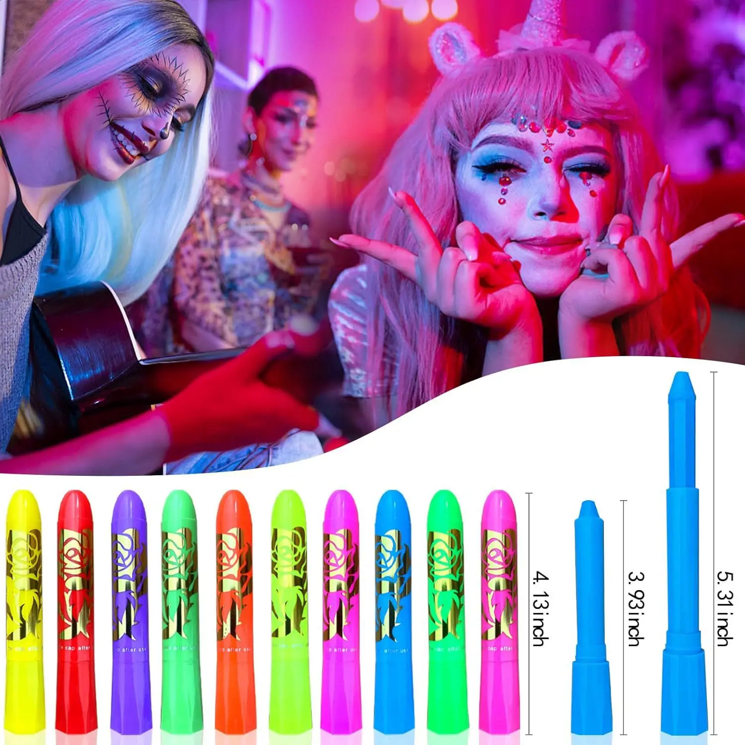 10 colors of glowing neon oil body art UV glowing oil painting Halloween party water-based Halloween crayons 240829