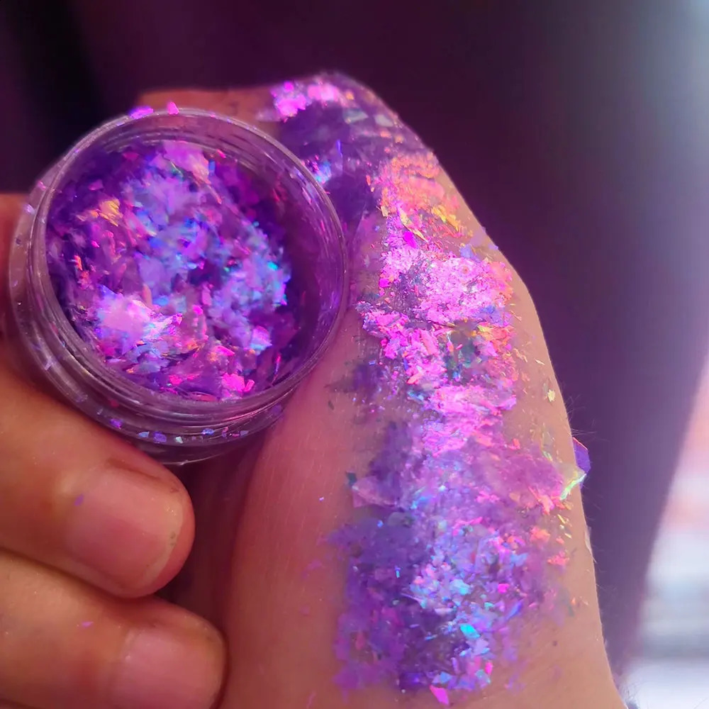 Sparkly chameleon nail protein stone magic mirror aurora thick nail sequins pigment eye shadow color shift mermaid nail chrome dust 240829