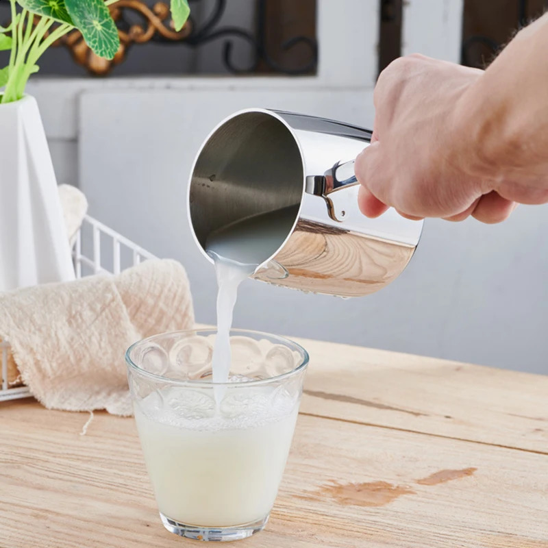 Stainless Steel Coffee Pot Milk Jug Melted Butter Cream Thickened 350ML Induction Cooker Available Long Handle Wax Melting Pot 240829