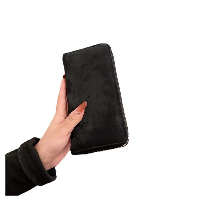 Solid Thread Zipper Long Faux Suede Wallet Bags for Women Simple Card Holder Note Compartment Clutch Bag 240830