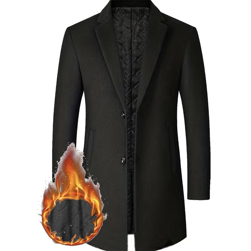 Autumn and winter mens casual wool coat fashionable cotton windproof jacket mens medium length jacket jacket 240829
