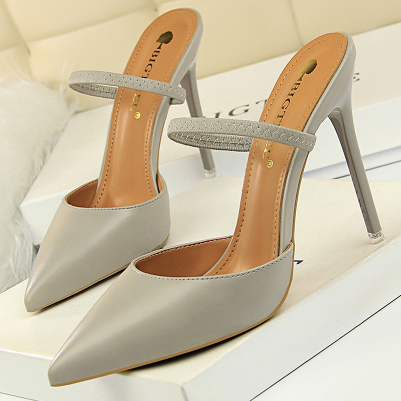BIGTREE Women 2024 Summer High Heels Slippers Pu Heeled Sandals Stiletto Ladies Fashion Female Shoes Pumps