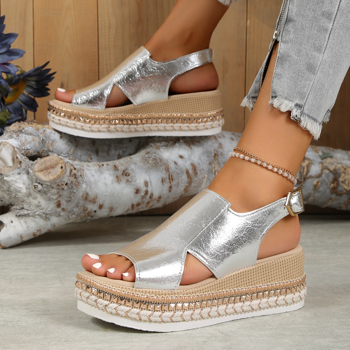 Women's Peep Toe Wedge Sandals-Comfortable Fashion Shoes for Office and Casual Wear with Stylish Trim and Solid Color Design