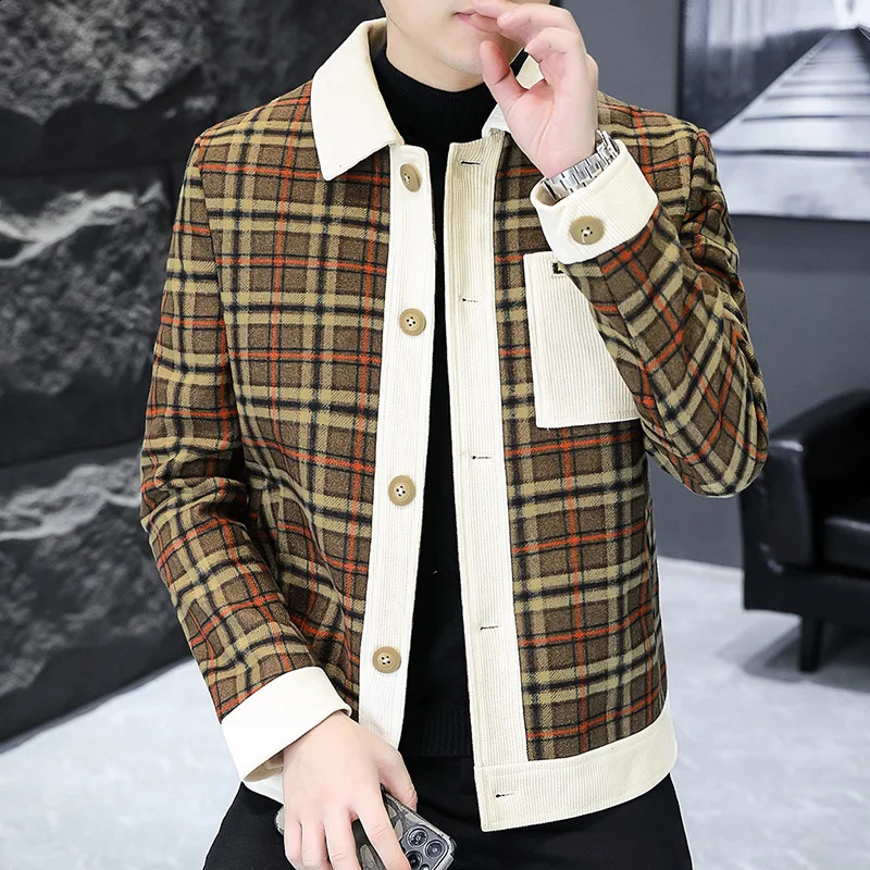Autumn fashion mens plaid jacket long sleeved casual business jacket social streetwear social windproof jacket Jaqueta Masculina 240829