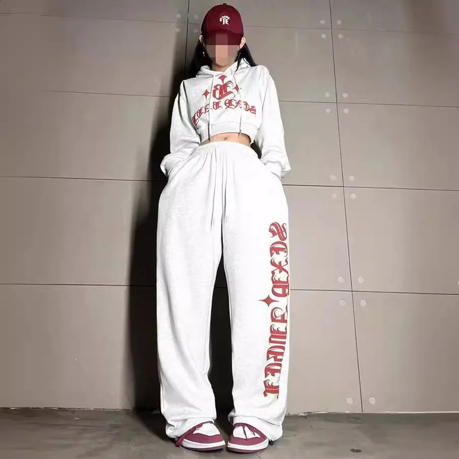 Korean white gray letter printed jogger summer fashion loose hiphop street dance pants Y2k clothing sports 240827