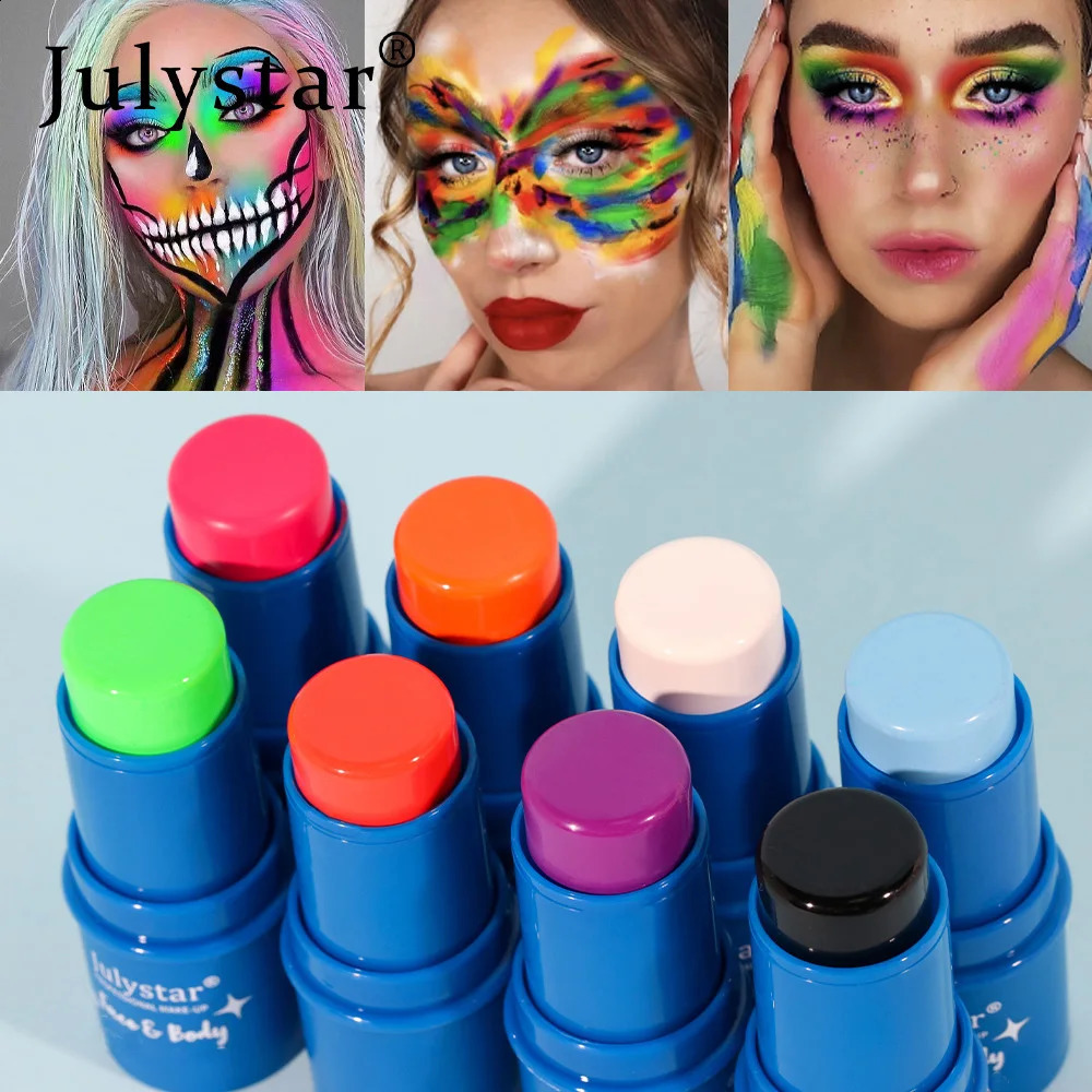 Halloween painting stick waterproof UV light neon light green purple pink black and white painting party art makeup 240829