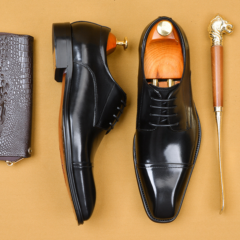 Brand Designer Men Dress Genuine Leather Lace Up Men's Shoe For Suit Black Office Party Formal Man Wedding Shoes 799