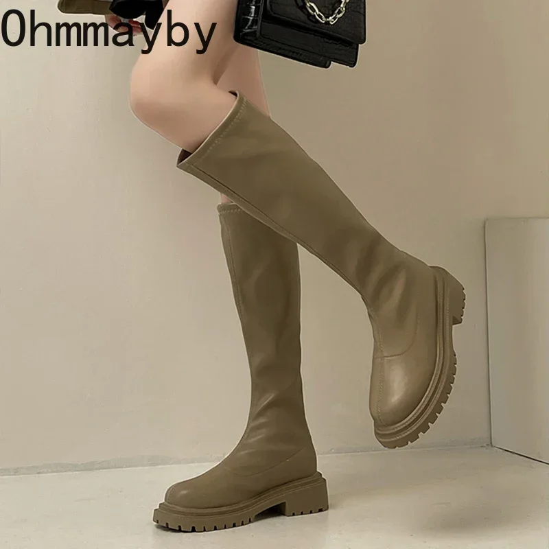 Women Thigh Fashion Soft Leather Knee High 2024 Female Square Heel Autumn Winter Girl's Boots Shoes 7cd0