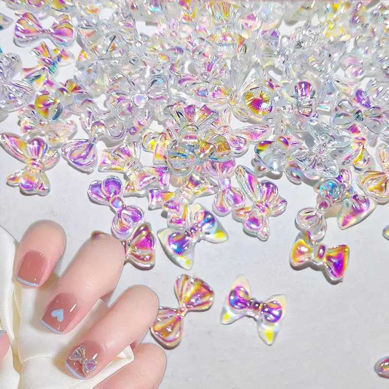 50 pieces of Aurora Bow Nail Art Decoration 3D Sparkling Charm Transparent Jelly Bow Water Diamond DIY Hand Tool Parts W240829