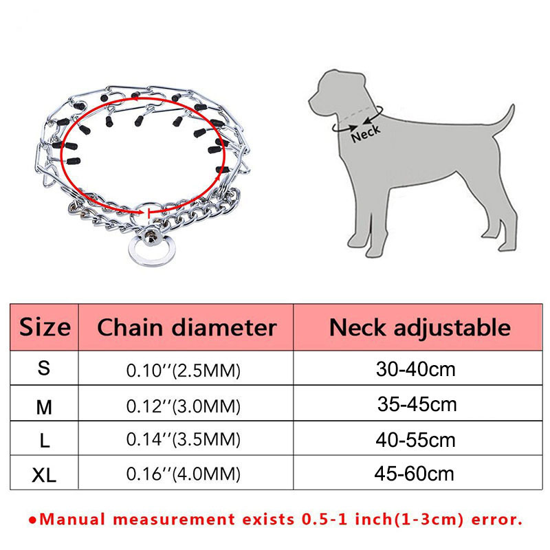 Dog Prong Training Collar Dog Choke Pinch Training Collar Adjustable Pet Dog Collar Stainless Steel Links with Soft Rubber Tips