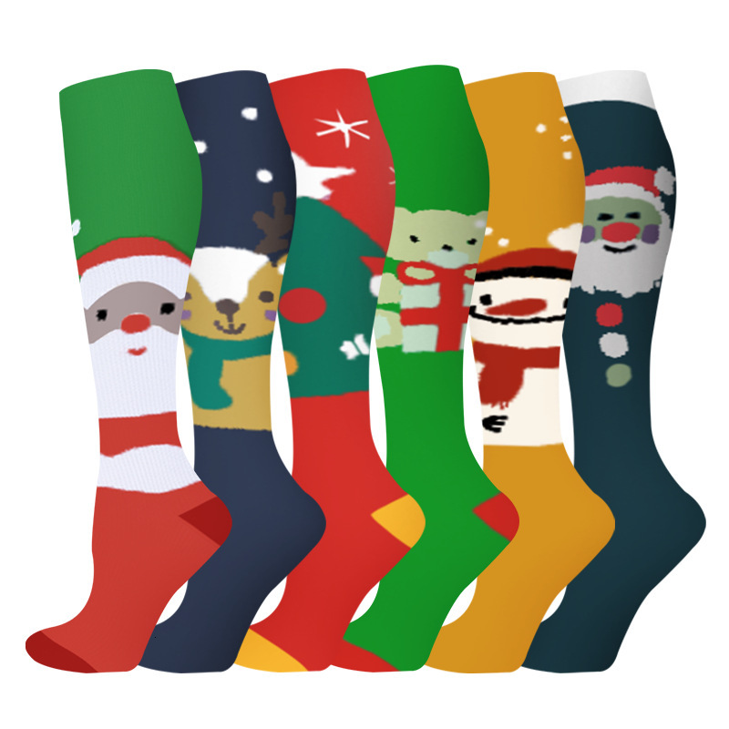 6 pairs Christmas Pressure Halloween Adult Running Sports Compression Leg Socks