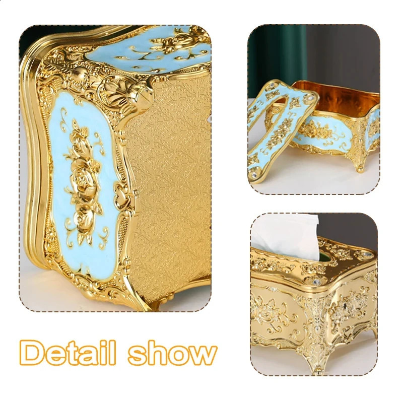 European Style Tissue Box Living Room Desktop Retro y Rose Pattern Napkin Rack Home Decoration 240829