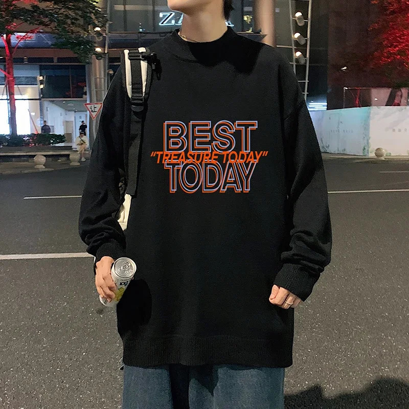 Mens oversized white autumn 5XL knitted sweater with letter printing for mens casual wear full sleeve knitted floral mens clothing 240829