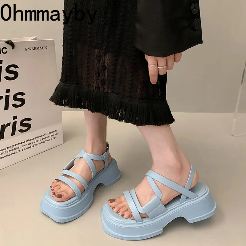 New 2024 Summer Platform Women Sandals New Fashion Narrow Band Thick Sole High Sandal Ladies Elegant Outdoor Gladiator Shoes 0e62