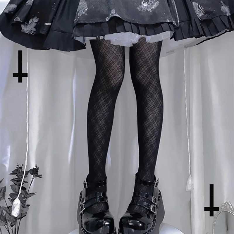 Socks Hosiery Women Black Silky Pantyhose Argyle Diamond Plaid Pattern Tights Stockings Y2408330WOVI