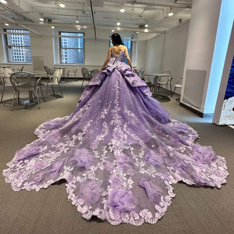 Mexico Lavender Off The Shoulder Ball Gown Quinceanera Dress For Girl Beaded Applique 3Dwers Birthday Party Gowns Prom Dresse