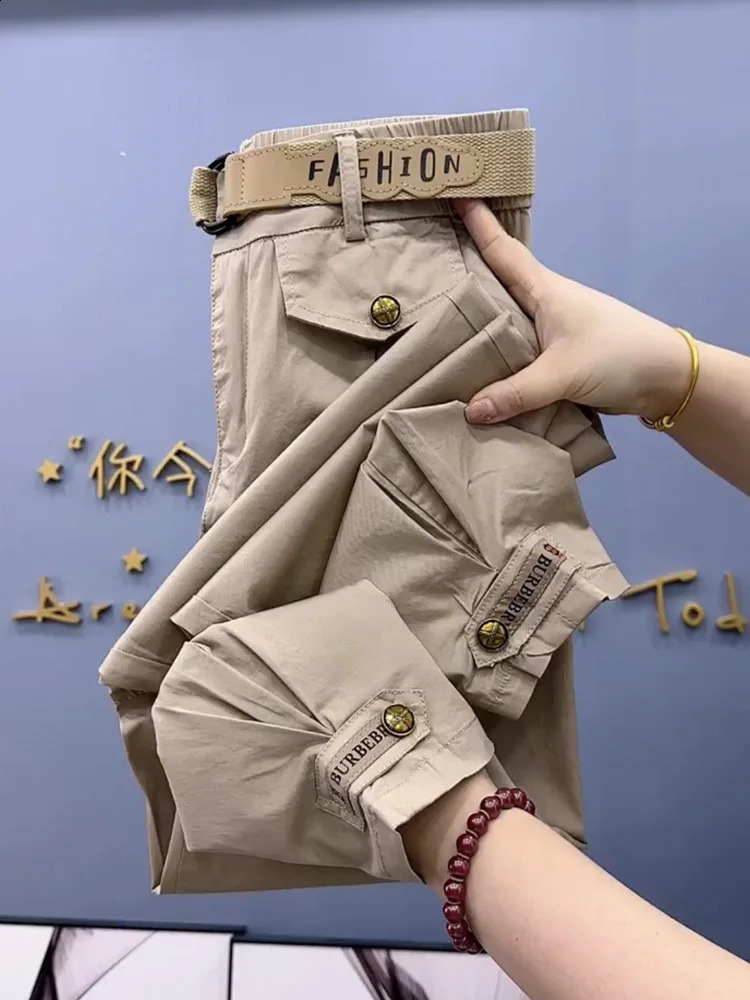 Cotton Metal buttons high-quality Solid Color Pants Women Autumn Spring Loose Casual Pants Trousers 240829