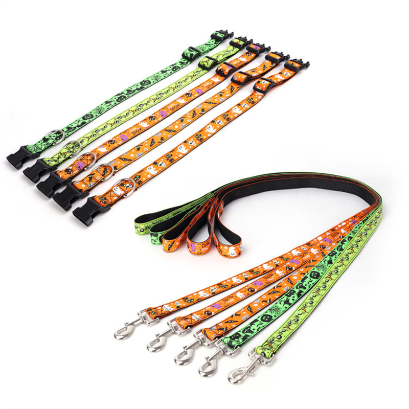 Nylon Pet Leash,colorful Dog Leash Halloween Pumpkin Bat Spider Ghost Cat Monster Patterns for Large, Medium & Small Dog Parties