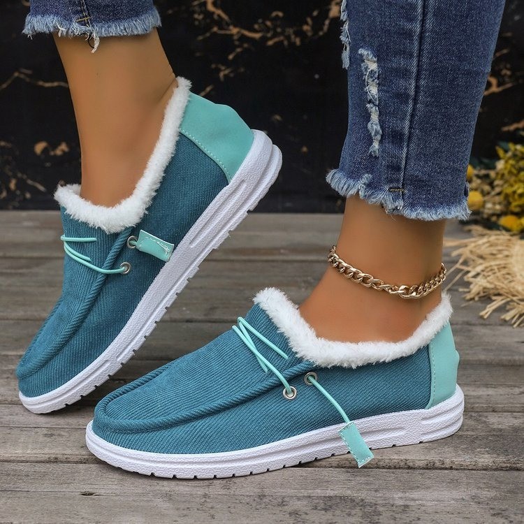 Women's autumn and winter over-sized round toe lace up and plush warm cotton shoes
