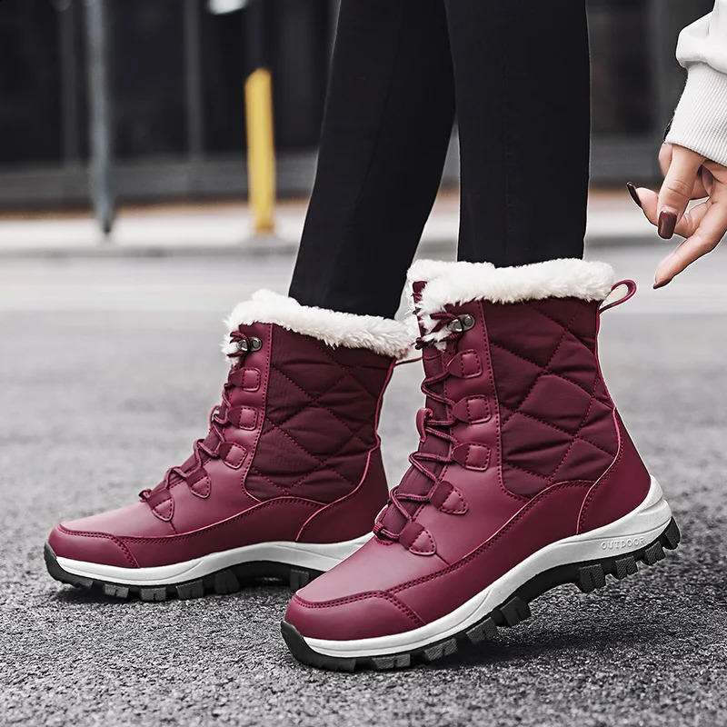 Ankle Boots Women Winter Shoes Keep Warm Non-slip Black Snow Boots Ladies Lace-up Boots Chaussures Femme Booties Woman Flat Boot 240821