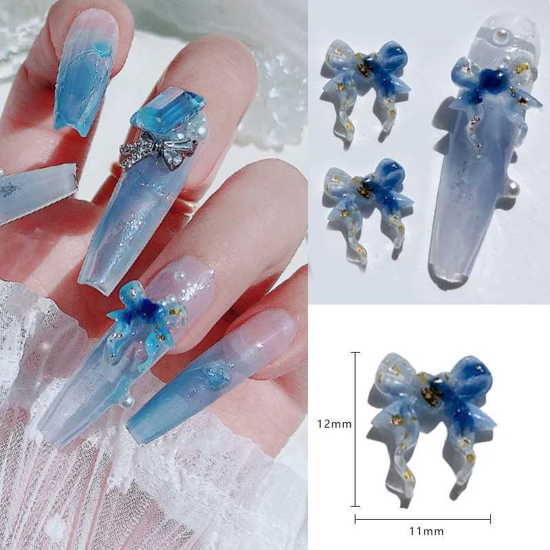 30 pieces of colorful gradient bow 3D nail decoration mixed with gold foil nail charm spring Kawaii DIY nail art accessories handmade W240829