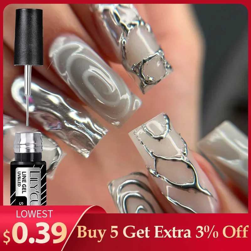LILYCUTE 5ml super bright silver metallic paint lined with gel nail polish wire drawing strip graffiti mirror brushed UV gel varnish W240829