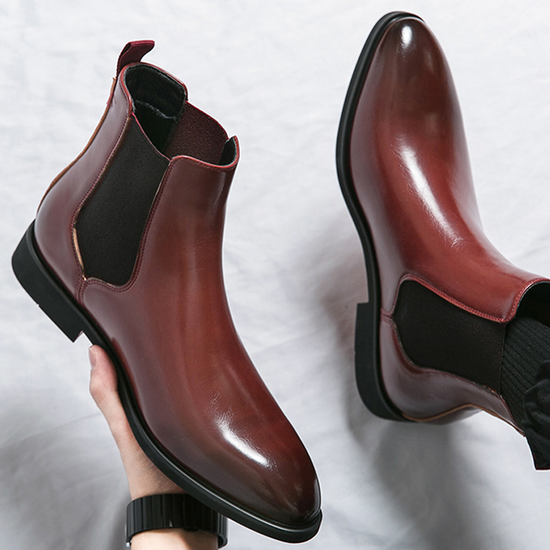 Style British Red Mens Mid Calf Dress Business Designer Formal Ankle Boots Winter Spring Genuine Leather Shoes for Men 87b6