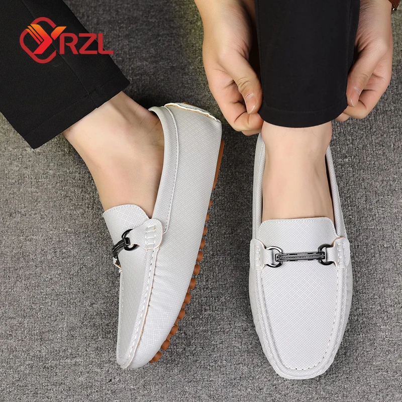 YRZL Genuine Leather Loafers, Comfortable Men's Casual Slip-on Shoes for Driving, Fashionable Handmade Footwear