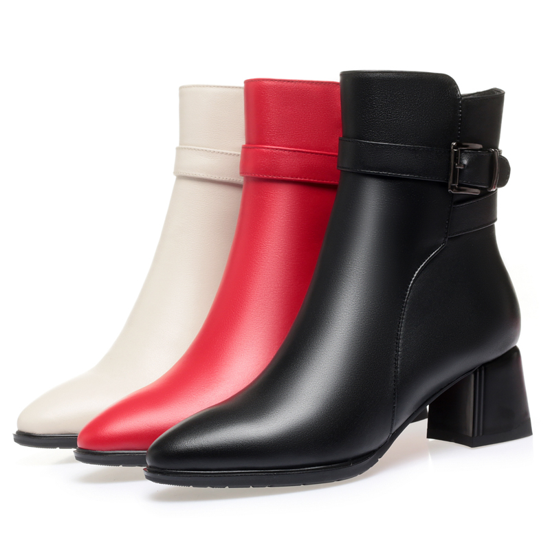 AIYUQI Women's Fashion Boots Mid-heel 2024 New Round Head Genuine Leather Ankle Boots Women Thick Wool Warm Dress Boots Women