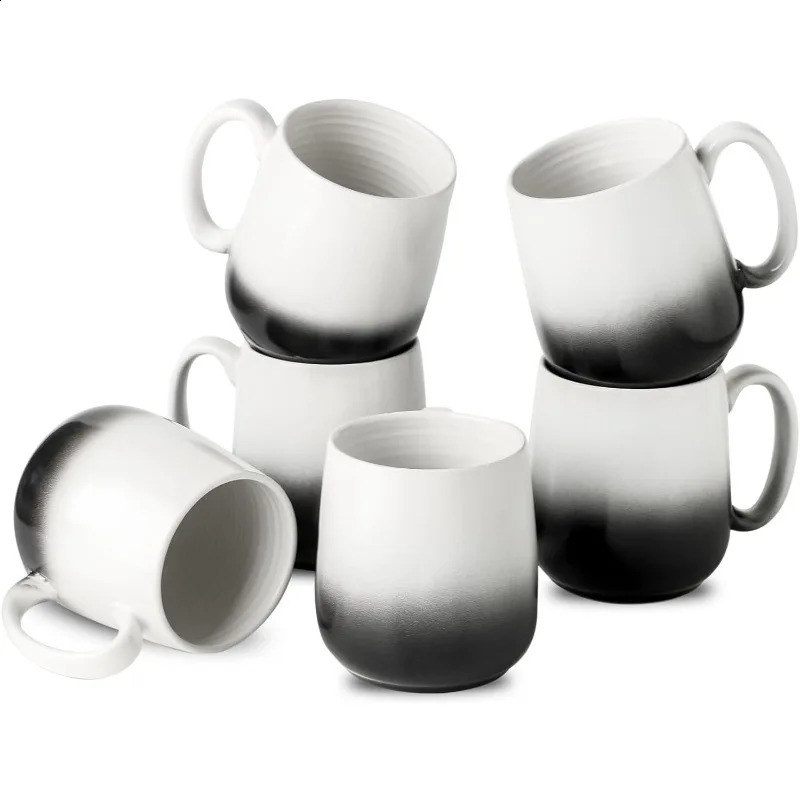 Coffee Mugs Set of 6 15-ounce Coffee Cups with Handle Ceramic Black Mugs for Coffee Tea Latte Cocoa Modern Tea Cups 240830
