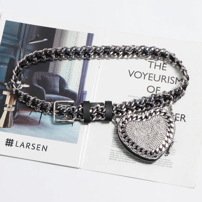 Punk Woven Belt Wide Chain Waist Bag Adjustable with Coin Women Cute Heart Circular Fanny Pack 240830Z