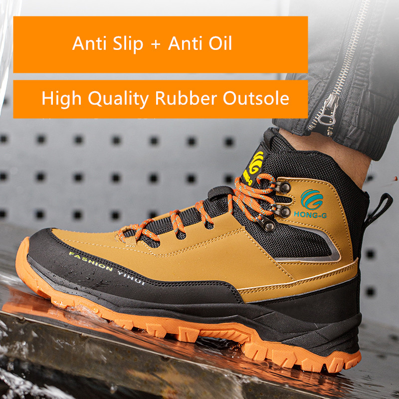 Hot Construction Safety Shoes: Waterproof Steel Toe Work Sneakers, High Top Anti-Puncture Boots New For Men