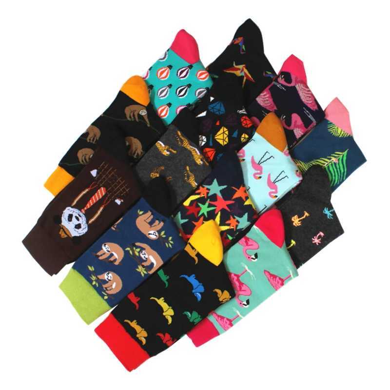 Men's Socks 5 Pairs/Lot Mens Socks Casual Combed Cotton Happy Man Socks With Print Animal High Quality Compression Funny Socks Men Y240830KA4F