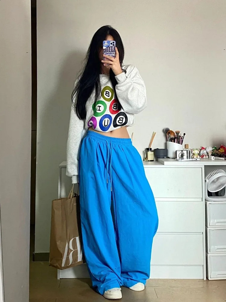 HOUZHOU Y2K Hippie Blue Baggy Sweatpants Womens Kpop Streetwear Oversize Jogging Track Sports Pants Harajuku Korean Wide Trousers 240827