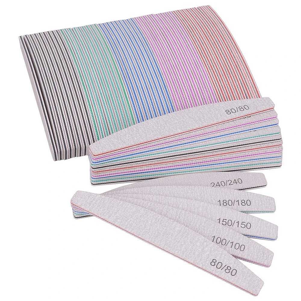 1 piece of professional nail file 100/180 sandpaper sturdy and thick nail file frosted half moon lime nail accessories and tools W240829