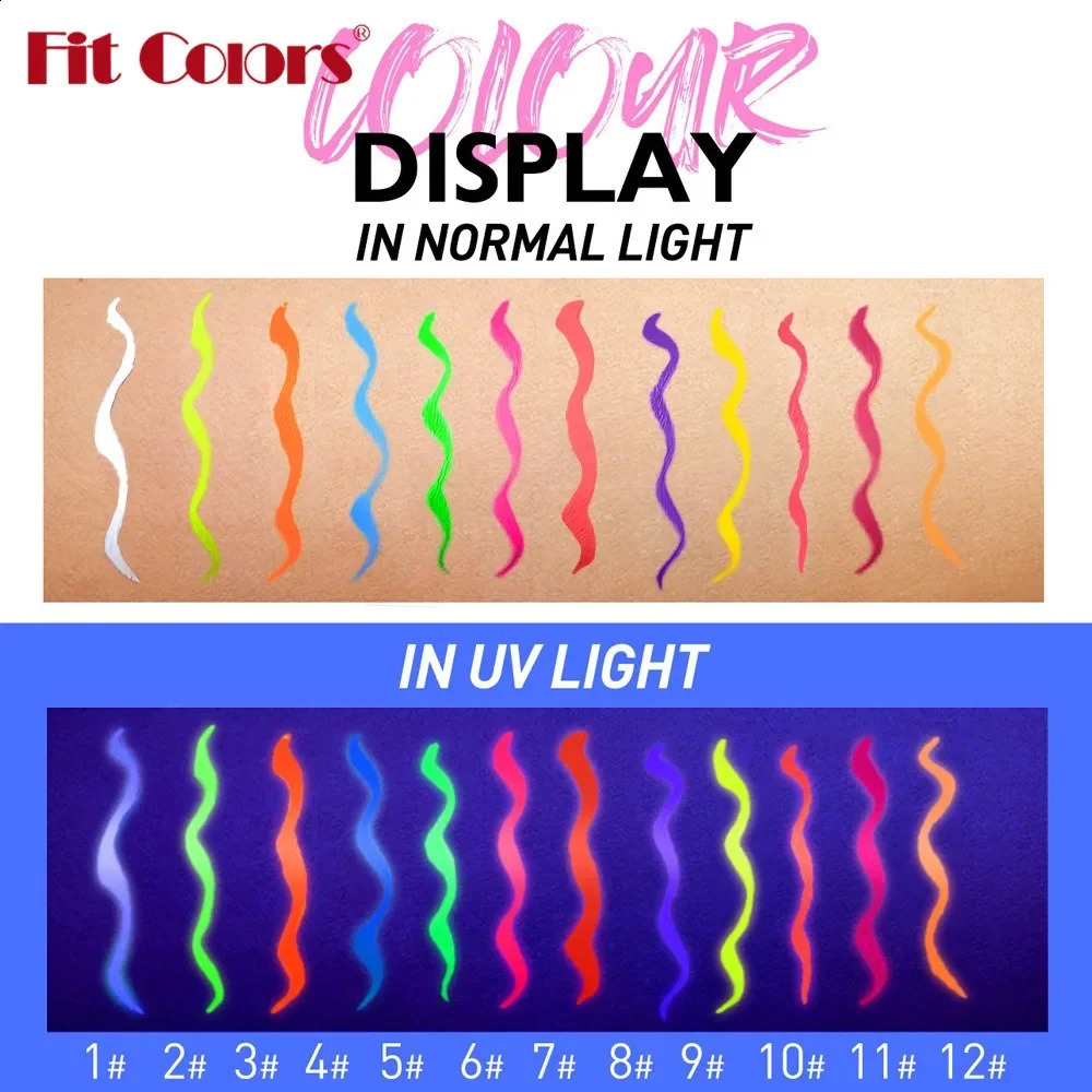 12 color liquid eyeliner neon color Halloween eyeliner waterproof UV black light fluorescent paint makeup 240829