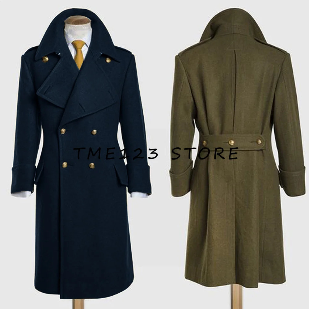 Green trench coat mens wool coat V-neck ultra-thin double-layer business casual winter coat Australian mens 240829