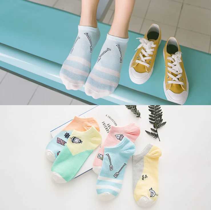 Men's Socks 5 Pairs Women Girls Cute Cartoon Cotton Socks Short Summer Ankle Socks Y240830N7AG