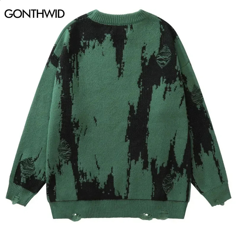 Hip Hop Ripped Sweaters Grunge Y2K Retro Knitted Punk Gothic Streetwear Jumper Mens Harajuku Fashion Pullover 240829