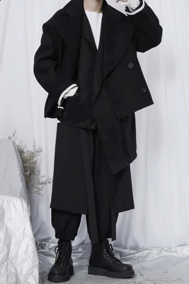Mens wool coat mens short coat Japanese style loose double-layer wool coat trend 240829